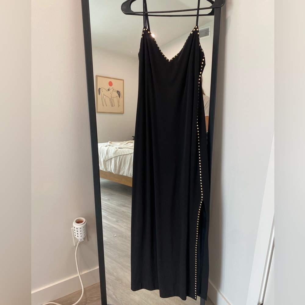 David Meister Black Spaghetti Strap Maxi Gown